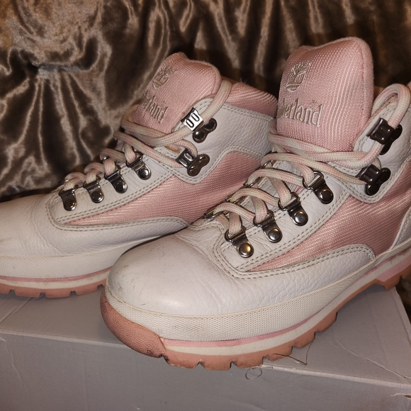 8M VNTG  Timberland Boots Pink White,Y2K, Designer,Leather,Princess,Outdoor - Picture 6 of 9